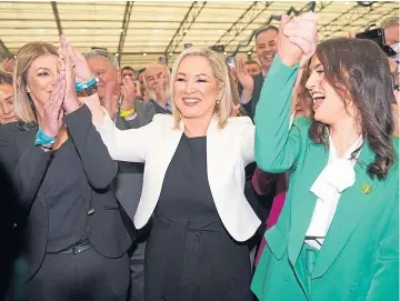  ?? ?? WINNER: Sinn Fein’s Michelle O’Neill, centre, was elected on the first count.