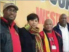  ??  ?? COSATU’S TEAM: Chairperso­n Motlatsi Tsubane, treasurer Ingrid Leukes, secretary Malvern De Bruyn and vice-chairperso­n Andile Ngqameka.