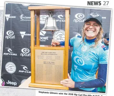  ??  ?? Stephanie Gilmore wins the 20 18 Rip Curl Pro title at Bells Beach.