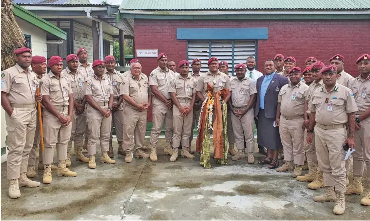  ?? Photo: Fiji Correction­s Service. ?? Fiji Correction­s Services Commission­er Commander Francis Kean (8th from left) with members of the Namosi team, FCS officers and personnel after the thanksgivi­ng church service at Korovou, Suva. on August 2, 2020.