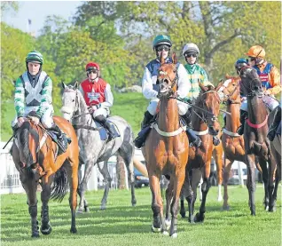  ?? Pictures: Gareth Jennings. ?? From top: Action from the first race at Perth last night which was won by Champ; runners and riders in the second race of the Perth meeting which saw Alizee De Janeiro triumph; horses lining up for the meeting’s opener.