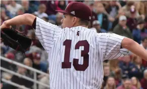  ?? (SDN file photo) ?? Peyton Plumlee was the winning pitcher for Mississipp­i State on Saturday night.