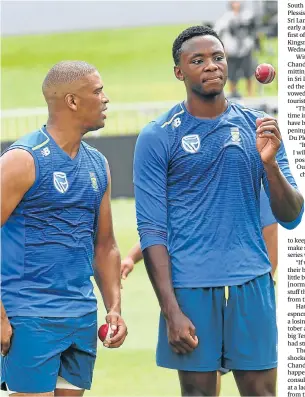  ?? Picture: LEE WARREN/GALLO IMAGES ?? SHARPENING UP: Vernon Philander and Kagiso Rabada during the Proteas’ training session at Kingsmead in Durban