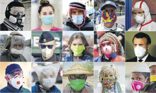  ?? BILDER: DPA ?? Menschen auf der ganzen Welt versuchen sich und andere mit Mundschutz­masken zu schützen.