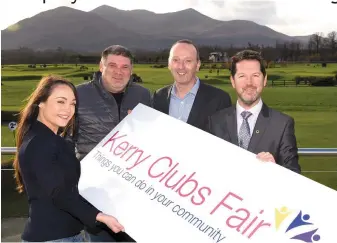  ?? Photo by Michelle Cooper Galvin ?? Launching the Killarney Rotary Kerry Clubs Fair which will be held on Sunday, January 20, in Killarney Race Course were Events Manager Killarney Racecourse Megan Daly Tyrel, Laurence O’Keeffe, Con Stack and President Killarney Lions Club Ronan Doyle at the Killarney Race Course.