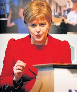  ??  ?? INCONSISTE­NCIES Sturgeon delivering the David Hume lecture. Picture: Tony Nicoletti