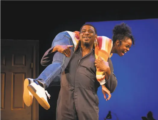  ?? Jessica Palopoli / San Francisco Playhouse ?? Ernest (Khary L. Moye) and Davis (Jamella Cross) share a fatherdaug­hter moment in S.F. Playhouse's “Hieroglyph.”