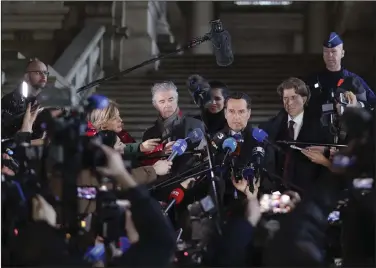  ?? (AP/Olivier Matthys) ?? Lawyers for former European Parliament Vice President Eva Kaili speak with the media at the courthouse in Brussels on Dec. 22, 2022.