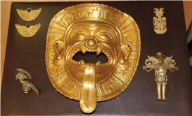  ??  ?? Spanish police recovered a unique Tumaco gold mask. Photograph: Interpol