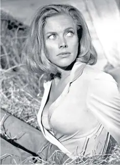  ??  ?? Honor Blackman in her defining roles: above,
Goldfinger, and with Steed in
The Avengers