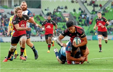  ?? GETTY IMAGES ?? Leicester Fainga’anuku scored a hat-trick of tries for the Crusaders against the Rebels in Perth.