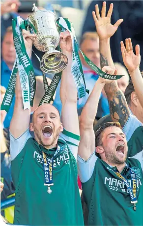  ??  ?? David Gray captained Hibs to their 2016 Scottish Cup Final win over Rangers, and hopes young Josh Doig (left) can experience similar