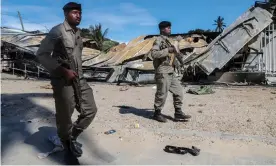  ?? Photograph: João Relvas/EPA ?? Soldiers patrol Palma, near Total’s gas project in Mozambique’s Cabo Delgado region, after an attack by Isis-affiliated rebels.