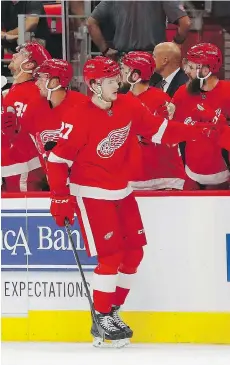  ?? PAUL SANCYA/ASSOCIATED PRESS ?? Heading into Friday’s game against the Toronto Maple Leafs, Red Wings centre Michael Rasmussen, the ninth pick in 2017, had three goals in four preseason games and was being considered for the opening night roster, a rare feat for an 18-year-old...