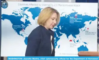  ??  ?? WASHINGTON: Jeanette Manfra, chief cybersecur­ity official for the Department of Homeland Security (DHS), speaks about the Wannacry virus as they announce that the US believes North Korea was behind the cyber attack, during a briefing at the White House...
