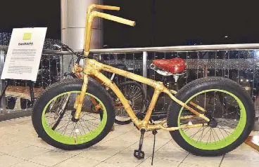  ??  ?? BamBike, a bike made out of bamboo by visionary and young entreprene­ur Bryan McClelland from Tarlac. In partnershi­p with Gawad Kalinga, Brian has helped provide livelihood for the local community by teaching them the necessary skills and technical...