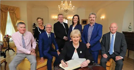  ?? Photos by Valerie O’Sullivan. ?? CENTRE: Minister Heather Humphreys lEFT TO RIGHT: Harry O’Donoghue, Niall Ó Donnchú, Sarah Uí Bhroin, Pat Dawson, Katherine Licken, Trevor Donnelly, Niall Parson.