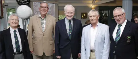  ??  ?? John Byrne, John Keating, Con Gallagher, Ignatius Campbell and Ken Gleeson, who were original members of the Dublin Sport Golf Club which evolved into Old Conna Golf Club.