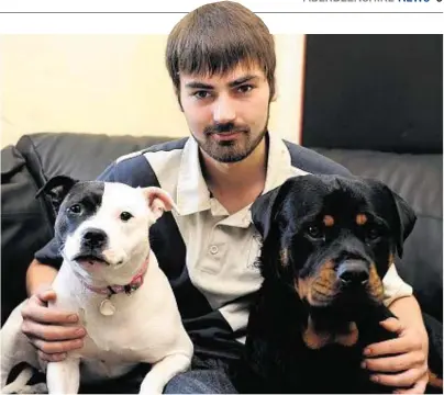  ??  ?? ORDER: Andrew Hindes with Roxy, left, and Olly. He has been banned from keeping dogs for a year
