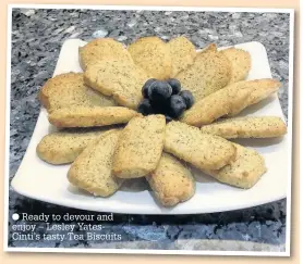  ??  ?? Ready to devour and enjoy – Lesley YatesCinti’s tasty Tea Biscuits