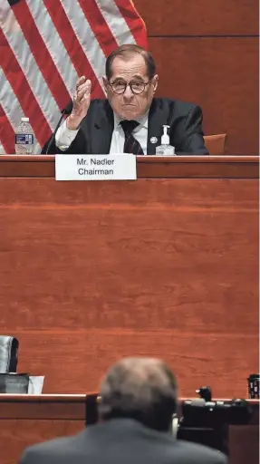  ?? POOL PHOTO BY MATT MCCLAIN ?? Early in Tuesday’s testimony, House Judiciary Committee Chairman Jerry Nadler, responding to William Barr’s refusal to discuss his conversati­ons with President Trump, told the attorney general “Shame on you.”