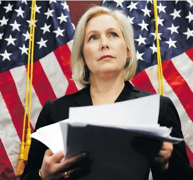  ?? JACQUELYN MARTIN/THE ASSOCIATED PRESS ?? Democratic Senator Kirsten Gillibrand holds a news conference on Capitol Hill in Washington Tuesday after being the subject of a “sexist” tweet by President Donald Trump that she said was aimed at silencing her voice.