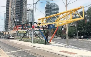  ?? MURRAY WHYTE/TORONTO STAR ?? Daniel Young and Christian Giroux's Three Points Where Two Lines Meet, a public art installati­on at Bathurst St. and Vaughan Rd., has provoked some predictabl­e controvers­y.
