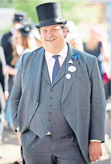  ??  ?? Johnno Spence, above, ensured the unused royal wedding suit of Thomas Markle, top right, did not go to waste by wearing it to Ascot