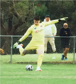  ?? ?? Gippsland’s senior goalkeeper Aiden Riley made some crucial saves to keep his side in the contest.