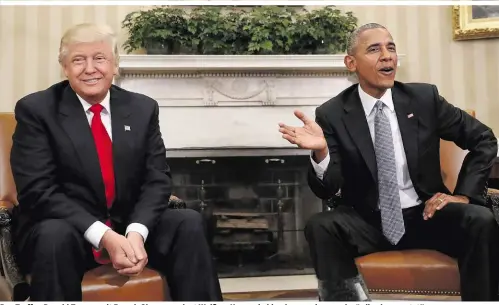  ??  ?? Das Treffen Donald Trumps mit Barack Obama war laut Weißem Haus „ein bisschen weniger merkwürdig als erwartet“