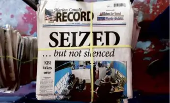  ?? JOHN HANNA/ASSOCIATED PRESS/FILE 2023 ?? The Marion County Record from Aug. 16, 2023. A new lawsuit alleges the paper and its staff were targeted for their work.