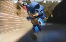  ?? PARAMOUNT PICTURES/SEGA OF AMERICA VIA AP ?? This image released by Paramount Pictures shows Sonic, voiced by Ben Schwartz, in a scene from “Sonic the Hedgehog .”