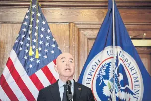  ?? REUTERS ?? Department of Homeland Security (DHS) Secretary Alejandro Mayorkas speaks during a news conference regarding the Know2Prote­ct programme in New York City, US, on Wednesday.