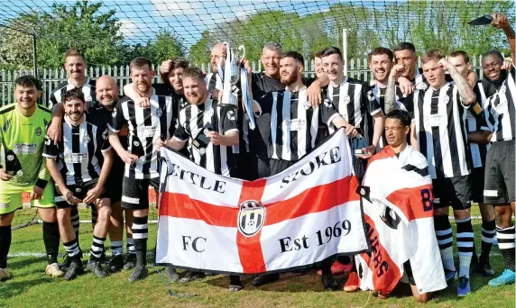  ?? Picture: Bristol Soccerworl­d ?? Little Stoke celebrate winning the Les James Cup final against Ruardean Hill Rangers