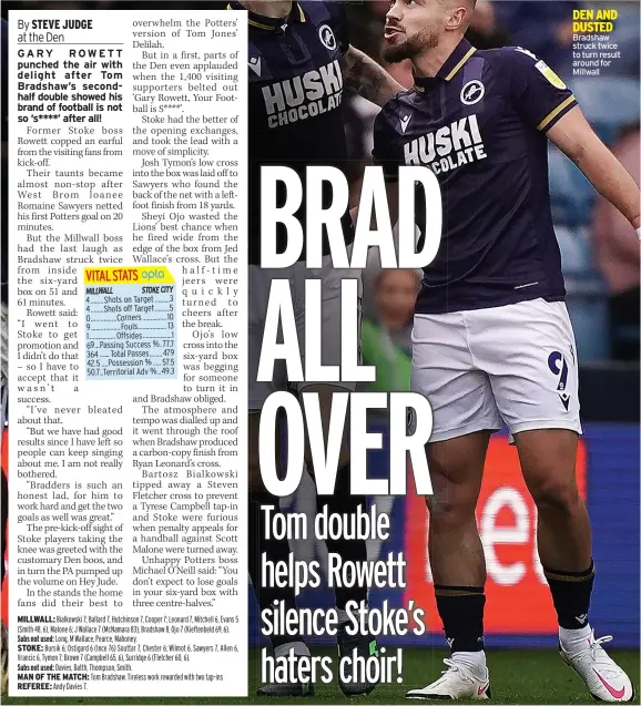  ?? ?? DEN AND DUSTED Bradshaw struck twice to turn result around for Millwall