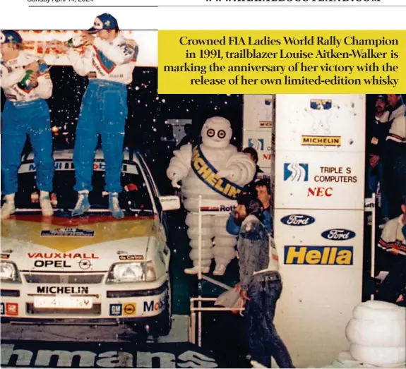  ?? ?? Left, Louise Aitken-Walker celebrates victory with co-driver Tina Thörner