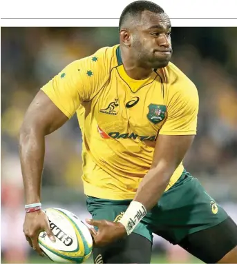  ?? Photo: Zimbio ?? Tevita Kuridrani of the Wallabies passes during The Rugby Championsh­ip clash against the South Africa Springboks at nib Stadium in Perth, Australia on September 9, 2017.