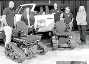  ?? ?? NDPRD Director Cody Schulz (3rd from right) accepts an Action Axis Trackchair from Ford’s Bronco Wild Foundation representa­tives.
ON RIGHT: The EnChroma glasses will be available at each state park for color blind individual­s by the end of September.
