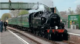  ?? HUGH LLEWELLYN/CREATIVE COMMONS ?? Ivatt 2MT 2-6-2T No. 41312 arrives at Medstead & Four Mark station on its MidHants Railway home on April 30, 2021.