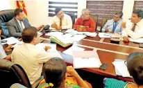  ??  ?? Minister Bathiudeen (far left) joined by Ministry Secretary KDN Ranjith Ashoka (second from left) discusses Nanvamu Lanka