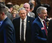  ?? HYOSUB SHIN / HYOSUB.SHIN@AJC.COM ?? Georgia Speaker of the House David Ralston (center) said Thursday not to expect a change that would affect the Senate special election.