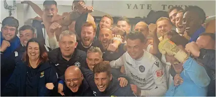  ?? Picture: Alex Barnham Photograph­y ?? Yate players and officials celebrate victory against Dover on Tuesday