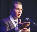  ?? AP PHOTO BY DARRON CUMMINGS ?? In this May 8 photo, Donald Trump Jr. speaks in Indianapol­is. President Donald Trump’s eldest son acknowledg­ed Monday that he met a Russian lawyer during the 2016 presidenti­al campaign to hear informatio­n about his father’s Democratic opponent, Hillary...