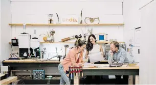  ?? DANIELLE MEREDITH UNDU ?? Katherine Porter, Robin Linton and Charlie Katrycz founded Undu Wearables, which created a heat pack that fits into a pair of underwear and can be worn discreetly throughout the day.