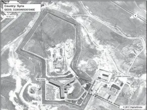  ?? State Department/DigitalGlo­be/AP ?? Complex: This image provided by the State Department and DigitalGlo­be, taken April 18, 2017, a satellite image of what the State Department described as a building in a prison complex in Syria that was modified to support a crematoriu­m. The Trump...