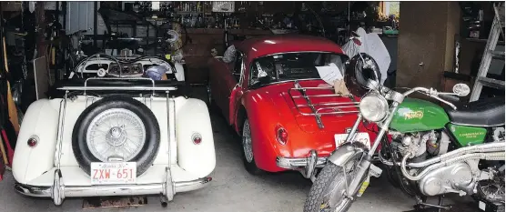  ?? GORD MCLELLAN ?? In Gord McLellan’s garage now are the 1954 MG TF, left, the 1958 MGA, right, and the 1969 Norton Commando, behind the MGA.