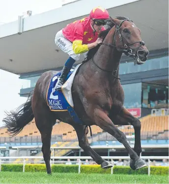  ?? Main picture: Grant Peters – Trackside Photograph­y ?? Chad Schofield explodes to victory in the Listed Falvelon on King Of Sparta at Doomben and (inset) trainer Paul Snowden.