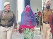  ?? HT PHOTO ?? Paramjit Kaur in police custody at Longowal in Sangrur district on Tuesday.