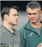  ??  ?? METICULOUS PLANNER: Bok forwards and attack coach Johann van Graan with Heyneke Meyer