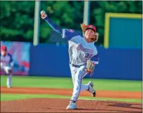  ?? Steven Eckhoff ?? Rome starting pitcher Andrew Hoffman delivers a pitch to the plate during Thursday’s game vs. Hickory at AdventHeal­th Stadium.